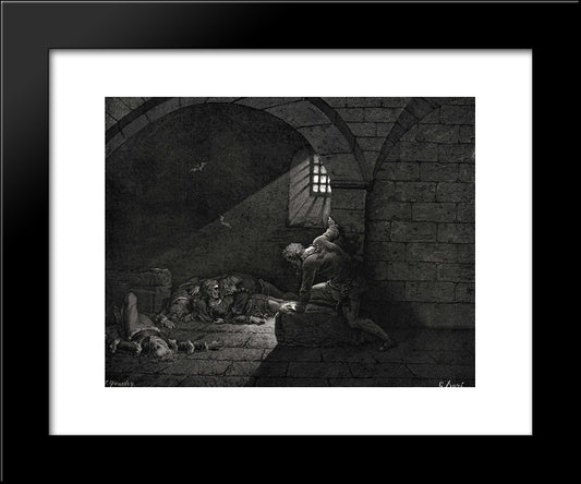 The Inferno, Canto 33, Lines 73'74: Then Fasting Got The Mastery Of Grief. 20x24 Black Modern Wood Framed Art Print Poster by Dore, Gustave