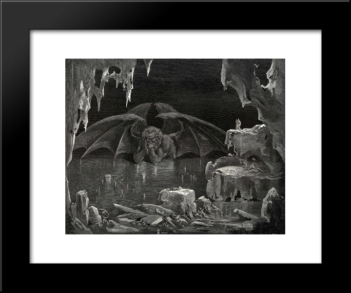The Inferno, Canto 34, Lines 20'21: Lo! He Exclaim, Lo Dis! And Lo The Place, Where Thou Hast Need To Arm Thy Heart With Strength. 20x24 Black Modern Wood Framed Art Print Poster by Dore, Gustave
