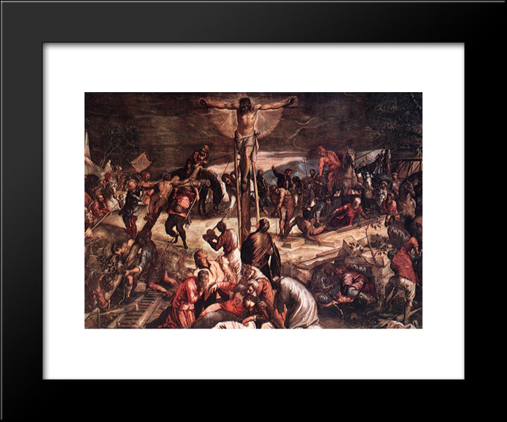 Crucifixion [Detail: 1] 20x24 Black Modern Wood Framed Art Print Poster by Tintoretto