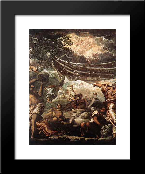 The Miracle Of Manna [Detail: 1] 20x24 Black Modern Wood Framed Art Print Poster by Tintoretto