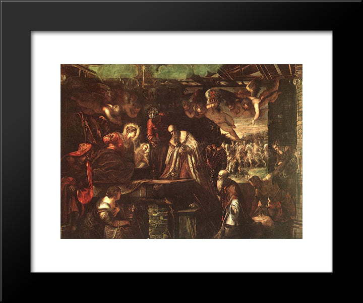 Adoration Of The Magi 20x24 Black Modern Wood Framed Art Print Poster by Tintoretto