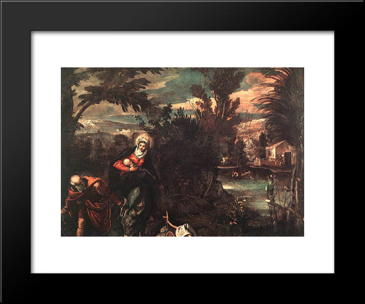 Flight Into Egypt 20x24 Black Modern Wood Framed Art Print Poster by Tintoretto