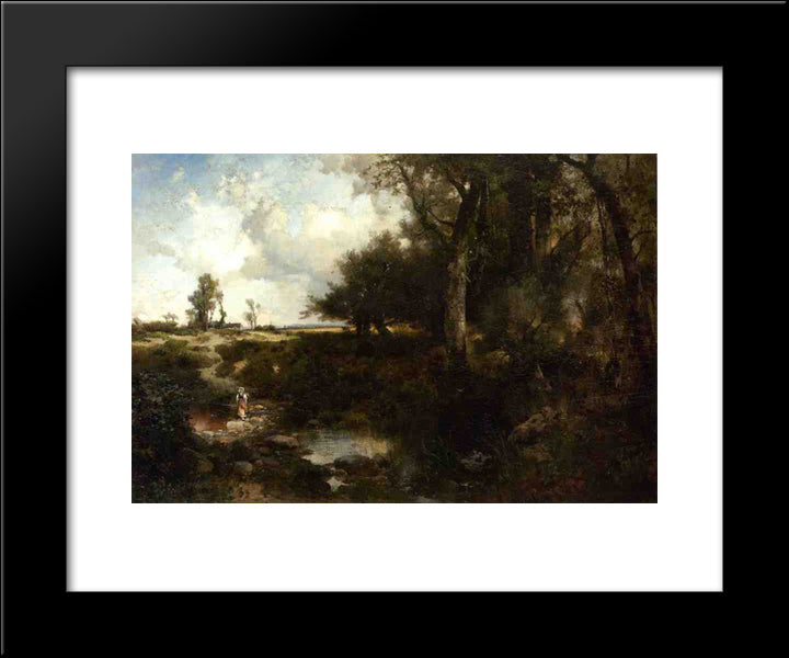 Crossing The Brook Near Plainfield, New Jersey 20x24 Black Modern Wood Framed Art Print Poster by Moran, Thomas