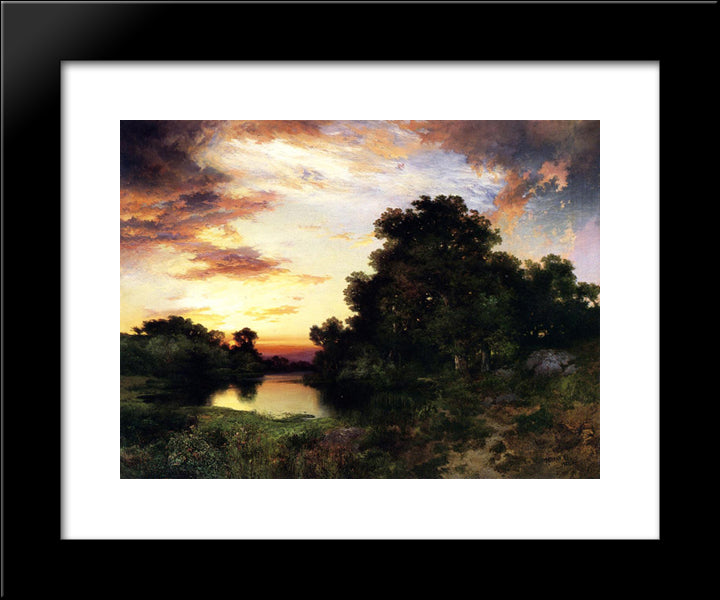 Sunset On Long Island 20x24 Black Modern Wood Framed Art Print Poster by Moran, Thomas