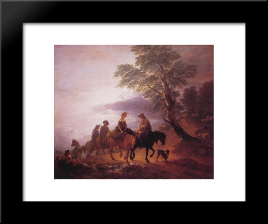 Open Landscape With Mounted Peasants 20x24 Black Modern Wood Framed Art Print Poster by Gainsborough, Thomas