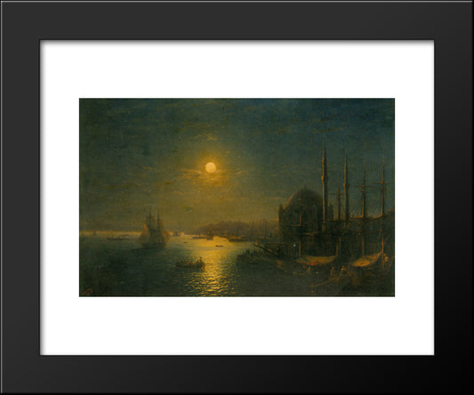 A Moonlit View Of The Bosphorus 20x24 Black Modern Wood Framed Art Print Poster by Aivazovsky, Ivan