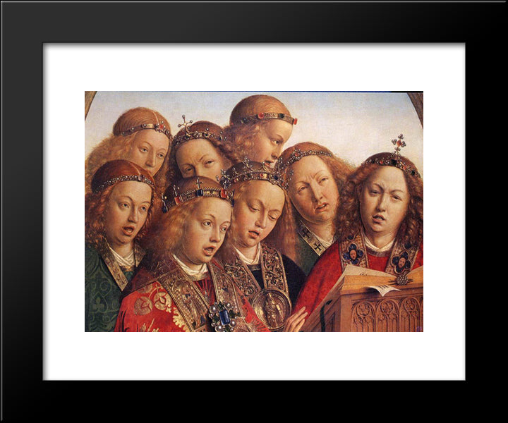 The Ghent Altarpiece: Singing Angels [Detail] 20x24 Black Modern Wood Framed Art Print Poster by van Eyck, Jan