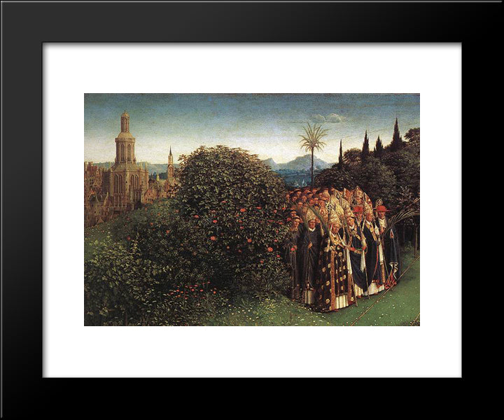 The Ghent Altarpiece: Adoration Of The Lamb [Detail: Top Left 2] 20x24 Black Modern Wood Framed Art Print Poster by van Eyck, Jan