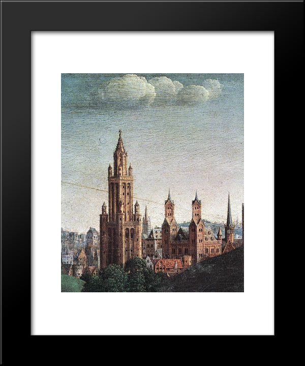 The Ghent Altarpiece: Adoration Of The Lamb [Detail: Top Right 2] 20x24 Black Modern Wood Framed Art Print Poster by van Eyck, Jan