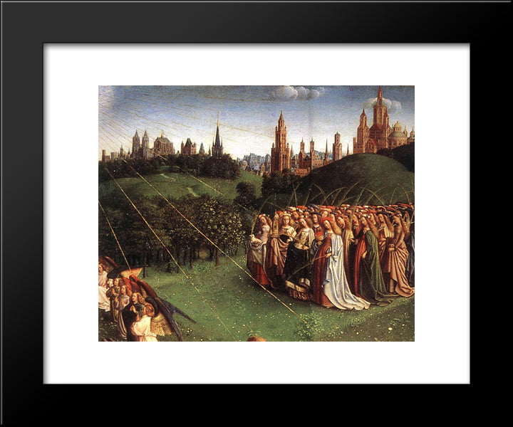 The Ghent Altarpiece: Adoration Of The Lamb [Detail: Top Right 1] 20x24 Black Modern Wood Framed Art Print Poster by van Eyck, Jan