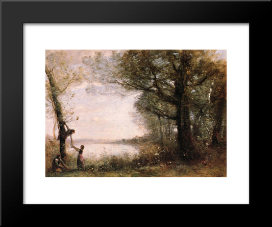 Les Petits Denicheurs 20x24 Black Modern Wood Framed Art Print Poster by Corot, Jean Baptiste Camille