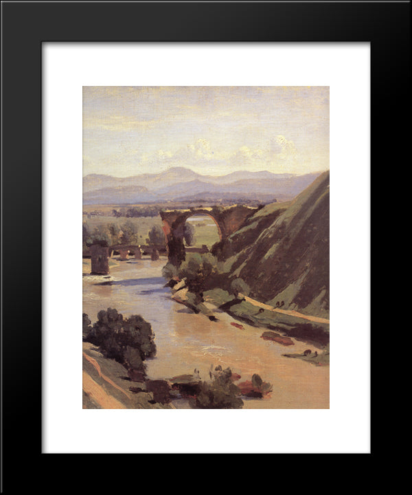 The Augustan Bridge At Narni [Detail] 20x24 Black Modern Wood Framed Art Print Poster by Corot, Jean Baptiste Camille