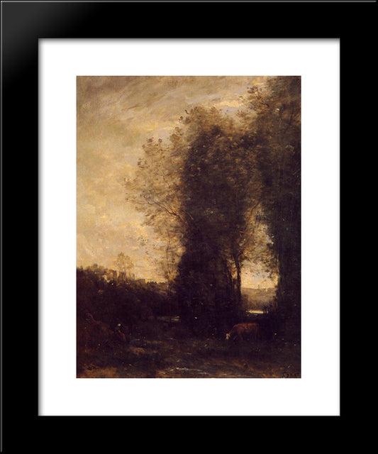 A Cow And Its Keeper 20x24 Black Modern Wood Framed Art Print Poster by Corot, Jean Baptiste Camille