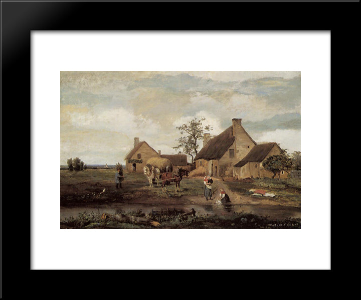 A Farm In The Nievre 20x24 Black Modern Wood Framed Art Print Poster by Corot, Jean Baptiste Camille