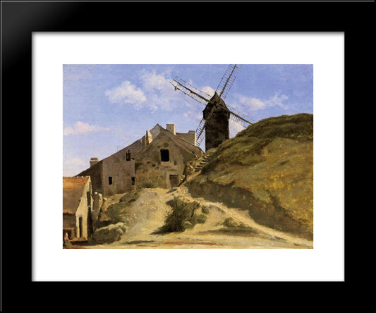 A Windmill In Montmartre 20x24 Black Modern Wood Framed Art Print Poster by Corot, Jean Baptiste Camille