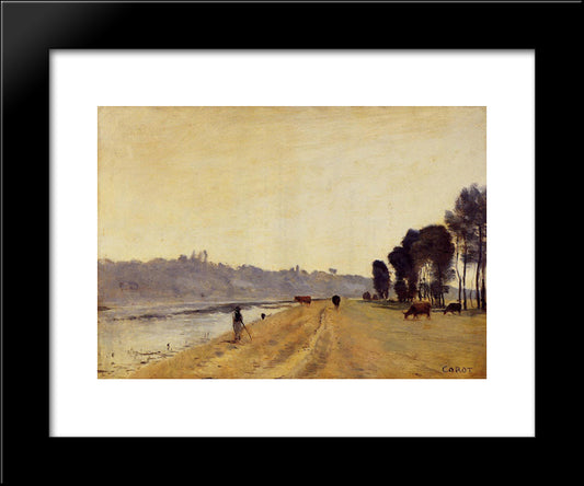 Banks Of A River 20x24 Black Modern Wood Framed Art Print Poster by Corot, Jean Baptiste Camille