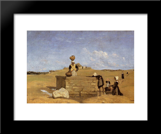 Breton Women At The Fountain 20x24 Black Modern Wood Framed Art Print Poster by Corot, Jean Baptiste Camille