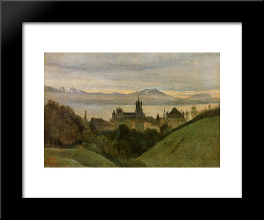 Between Lake Geneva And The Alps 20x24 Black Modern Wood Framed Art Print Poster by Corot, Jean Baptiste Camille