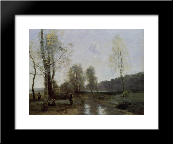 Canal In Picardi 20x24 Black Modern Wood Framed Art Print Poster by Corot, Jean Baptiste Camille