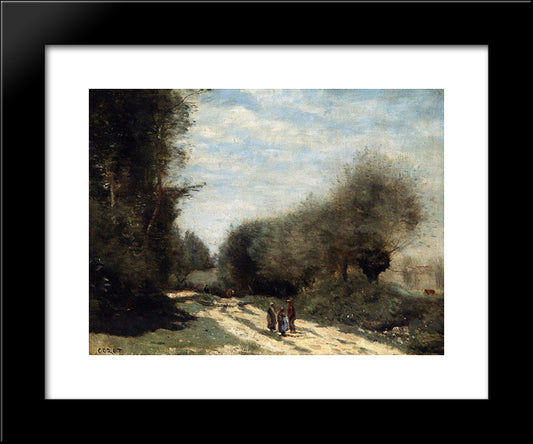 Crecy'En'Brie ' Road In The Country 20x24 Black Modern Wood Framed Art Print Poster by Corot, Jean Baptiste Camille