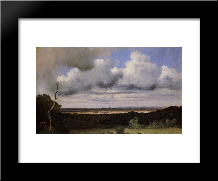 Fontainebleau, Storm Over The Plains 20x24 Black Modern Wood Framed Art Print Poster by Corot, Jean Baptiste Camille