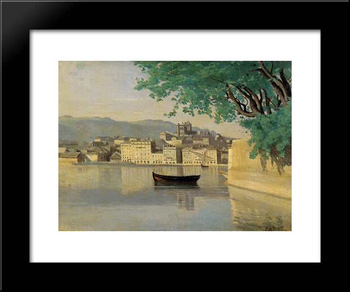 Geneva ' View Of Part Of The City 20x24 Black Modern Wood Framed Art Print Poster by Corot, Jean Baptiste Camille