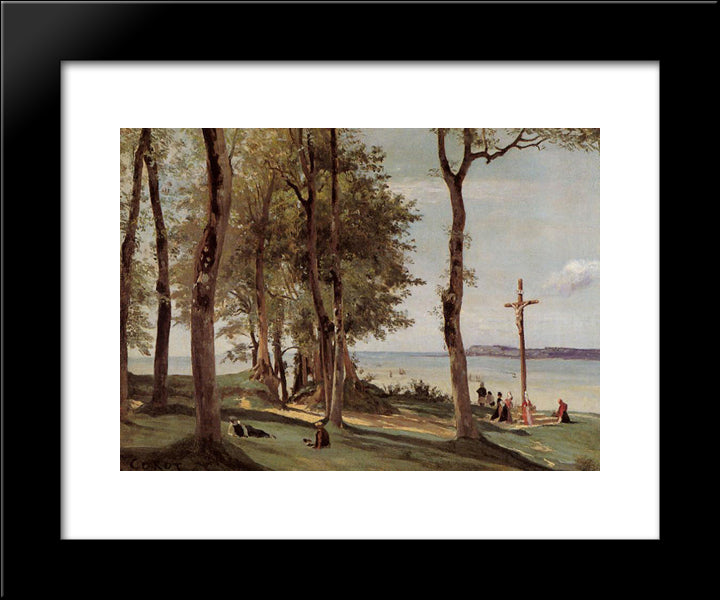 Honfleur ' Calvary On The Cote De Grace 20x24 Black Modern Wood Framed Art Print Poster by Corot, Jean Baptiste Camille