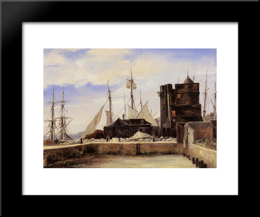 Honfleur ' The Old Wharf 20x24 Black Modern Wood Framed Art Print Poster by Corot, Jean Baptiste Camille