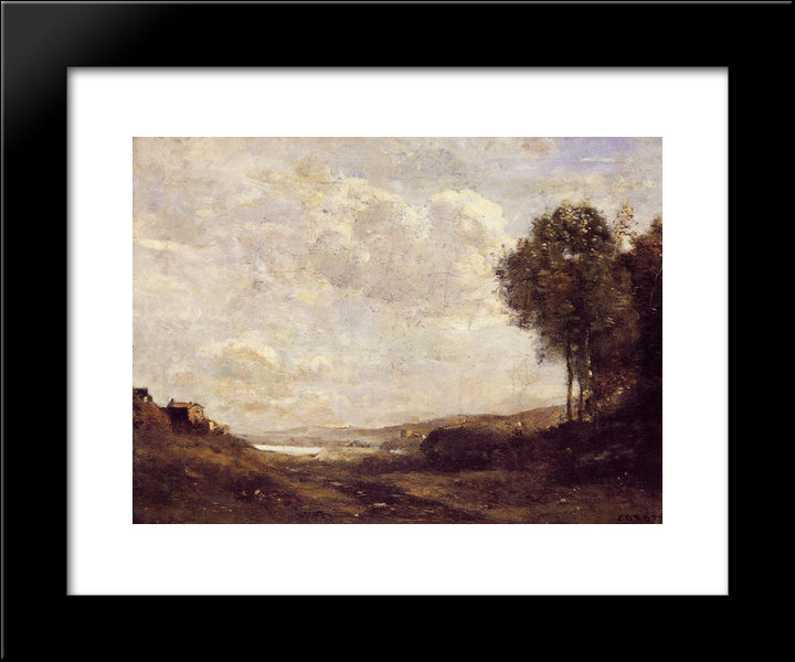 Landscape By The Lake 20x24 Black Modern Wood Framed Art Print Poster by Corot, Jean Baptiste Camille