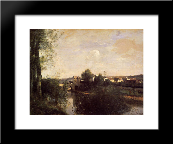 Old Bridge At Limay, On The Seine 20x24 Black Modern Wood Framed Art Print Poster by Corot, Jean Baptiste Camille