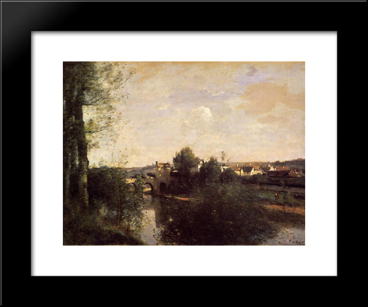 Old Bridge At Limay, On The Seine 20x24 Black Modern Wood Framed Art Print Poster by Corot, Jean Baptiste Camille