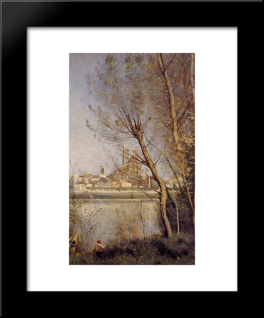 Nantes ' The Cathedral And The City Seen Throuth The Trees 20x24 Black Modern Wood Framed Art Print Poster by Corot, Jean Baptiste Camille