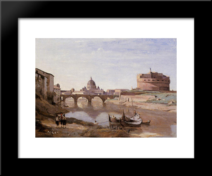 Rome ' Castle Sant'Angelo 20x24 Black Modern Wood Framed Art Print Poster by Corot, Jean Baptiste Camille