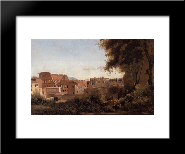 Rome ' View From The Farnese Gardens, Noon 20x24 Black Modern Wood Framed Art Print Poster by Corot, Jean Baptiste Camille
