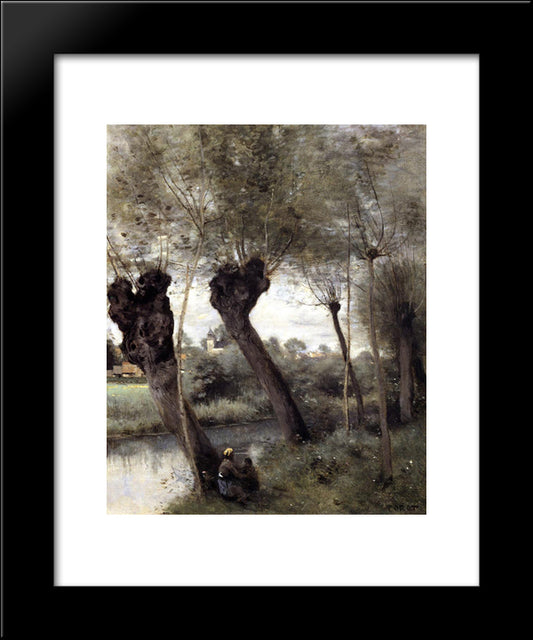 Saint'Nicholas'Les'Arras; Willows On The Banks Of The Scarpe 20x24 Black Modern Wood Framed Art Print Poster by Corot, Jean Baptiste Camille