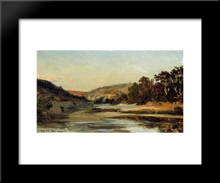 The Aqueduct In The Valley 20x24 Black Modern Wood Framed Art Print Poster by Corot, Jean Baptiste Camille