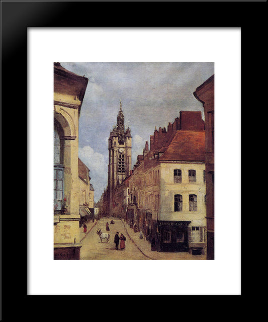 The Belfry Of Douai 20x24 Black Modern Wood Framed Art Print Poster by Corot, Jean Baptiste Camille