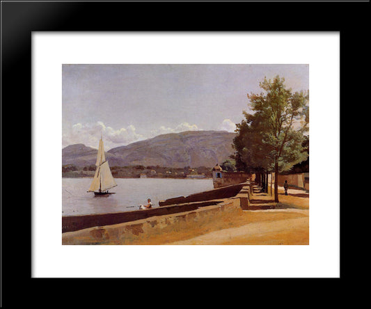 The Quai Des Paquis In Geneva 20x24 Black Modern Wood Framed Art Print Poster by Corot, Jean Baptiste Camille