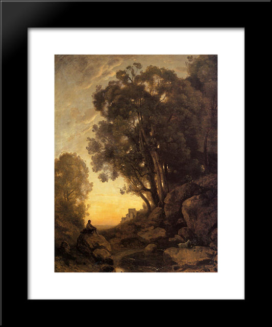 The Italian Goatherd, Evening 20x24 Black Modern Wood Framed Art Print Poster by Corot, Jean Baptiste Camille