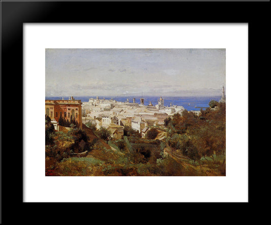 View Of Genoa From The Promenade Of Acqua Sola 20x24 Black Modern Wood Framed Art Print Poster by Corot, Jean Baptiste Camille