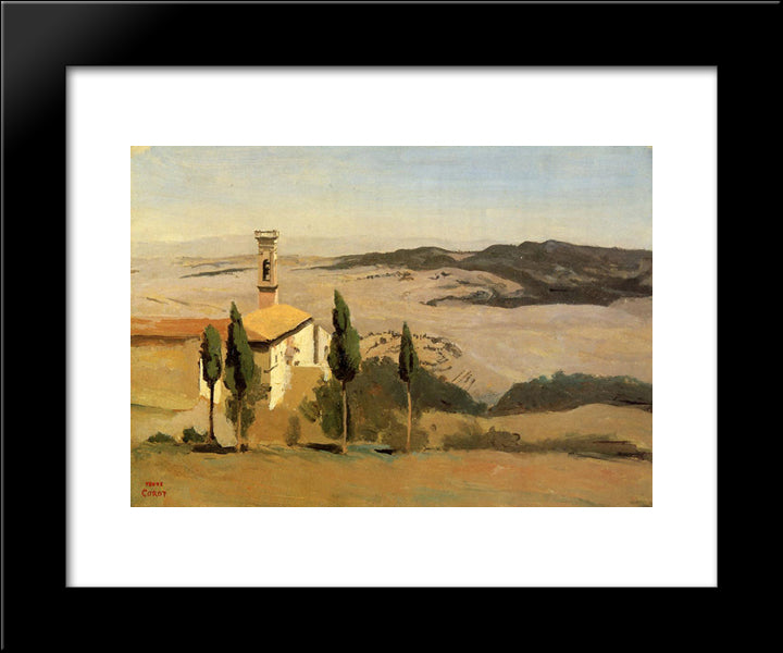Volterra ' Church And Bell Tower 20x24 Black Modern Wood Framed Art Print Poster by Corot, Jean Baptiste Camille