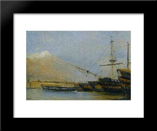Toulon ' Vaisseaux De Guerre Desarmes 20x24 Black Modern Wood Framed Art Print Poster by Corot, Jean Baptiste Camille