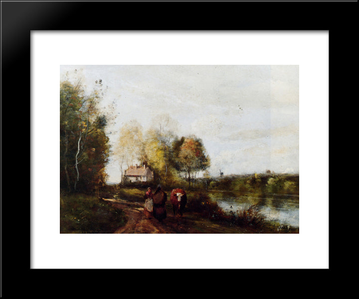 Une Route Au Bord De Leau 20x24 Black Modern Wood Framed Art Print Poster by Corot, Jean Baptiste Camille