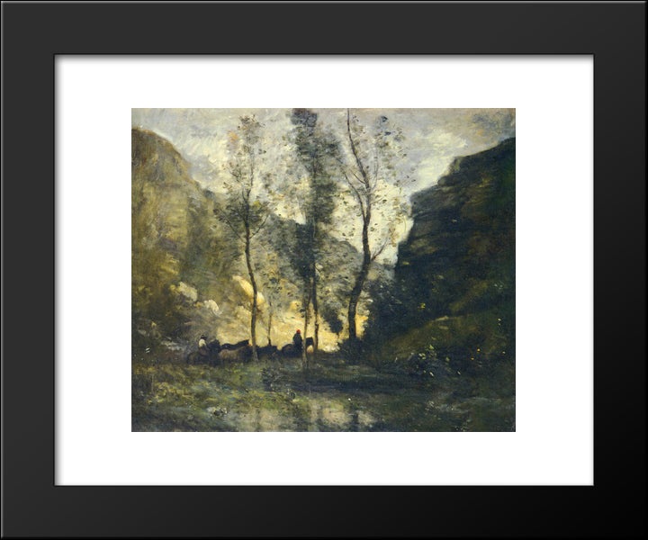 Les Contrebandiers 20x24 Black Modern Wood Framed Art Print Poster by Corot, Jean Baptiste Camille