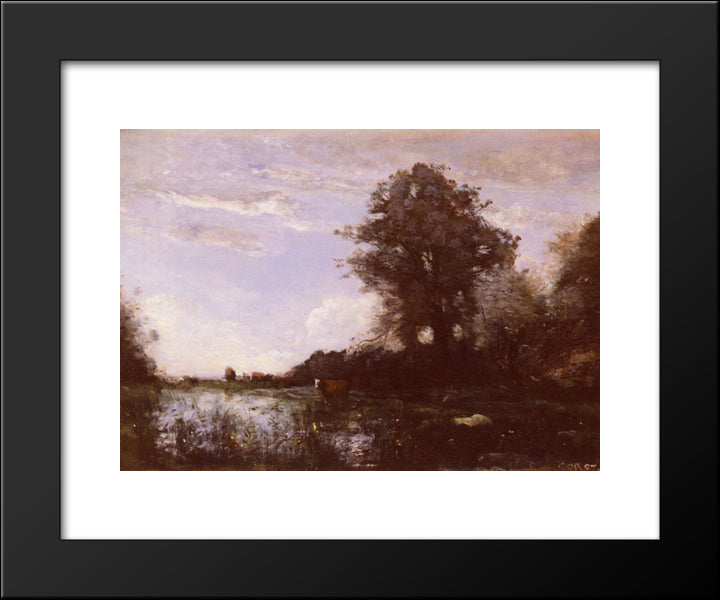 Marais De Cuicy, Pres Douai 20x24 Black Modern Wood Framed Art Print Poster by Corot, Jean Baptiste Camille