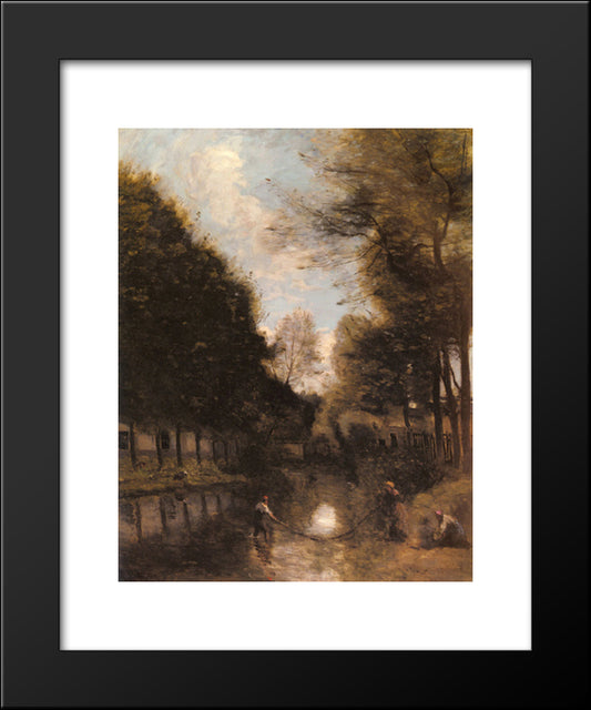 Gisors, Riviere Bordee D'Arbres 20x24 Black Modern Wood Framed Art Print Poster by Corot, Jean Baptiste Camille