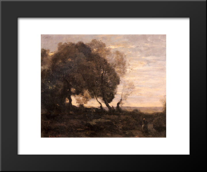 Arbres Tordus Sur Une Crete (Soleil Couchant) 20x24 Black Modern Wood Framed Art Print Poster by Corot, Jean Baptiste Camille