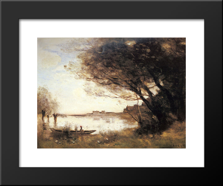L'Inondation 20x24 Black Modern Wood Framed Art Print Poster by Corot, Jean Baptiste Camille