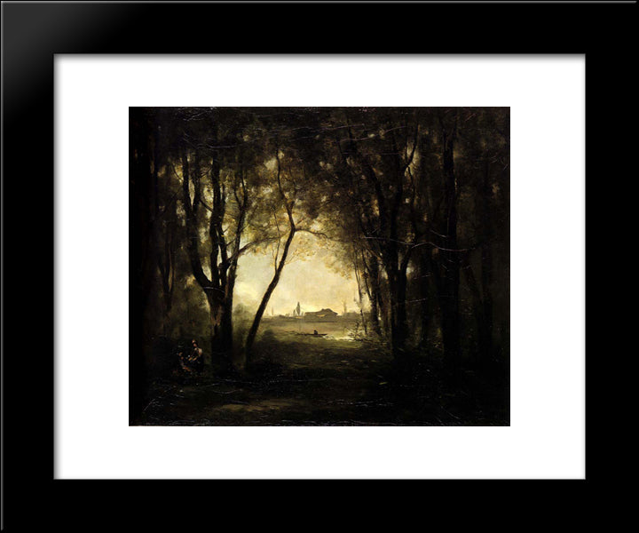 Landscape With A Lake 20x24 Black Modern Wood Framed Art Print Poster by Corot, Jean Baptiste Camille