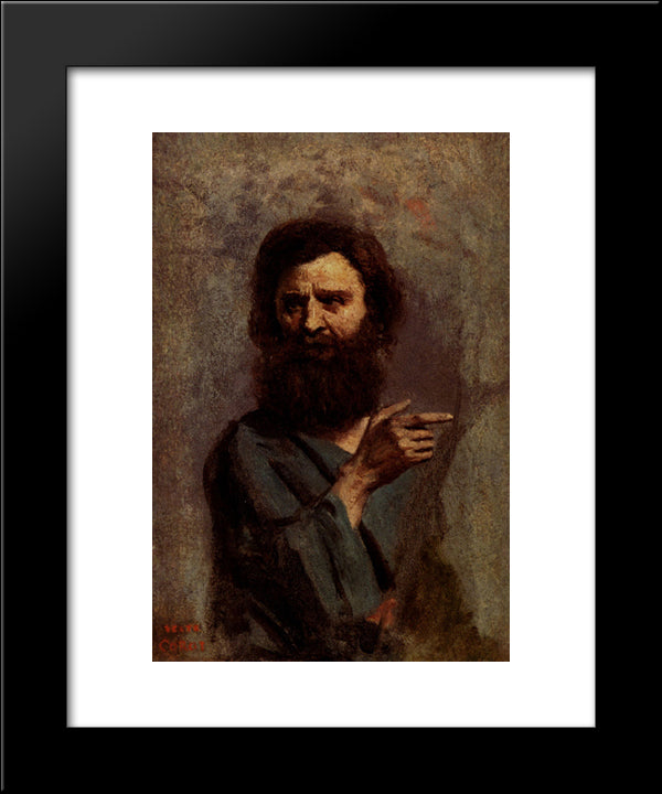 Head Of Bearded Man (A Study For The Baptism Of Christ) 20x24 Black Modern Wood Framed Art Print Poster by Corot, Jean Baptiste Camille